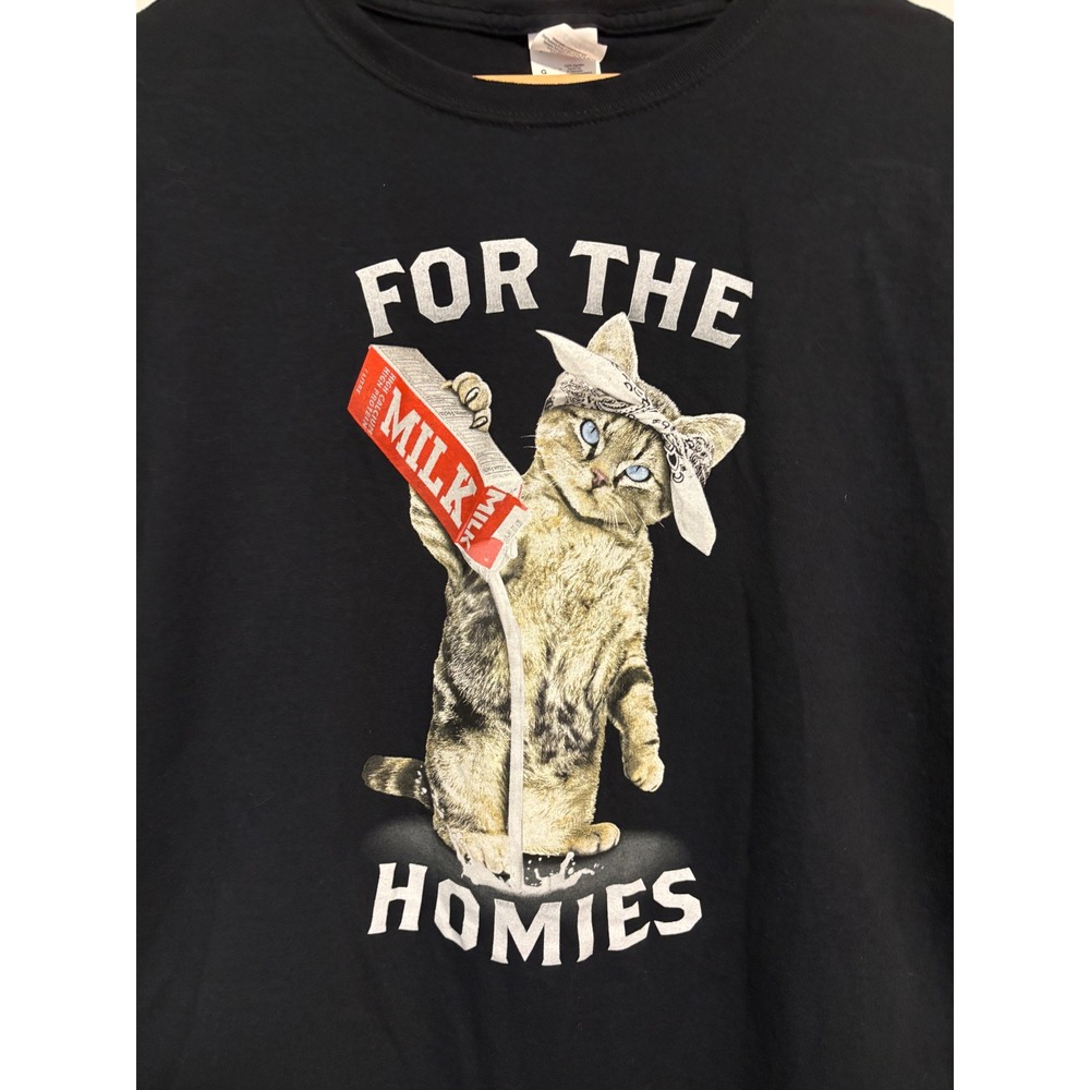 Fruit of the Loom For The Homies Cat Milk Graphic T-Shirt Black Large Cat Lady
